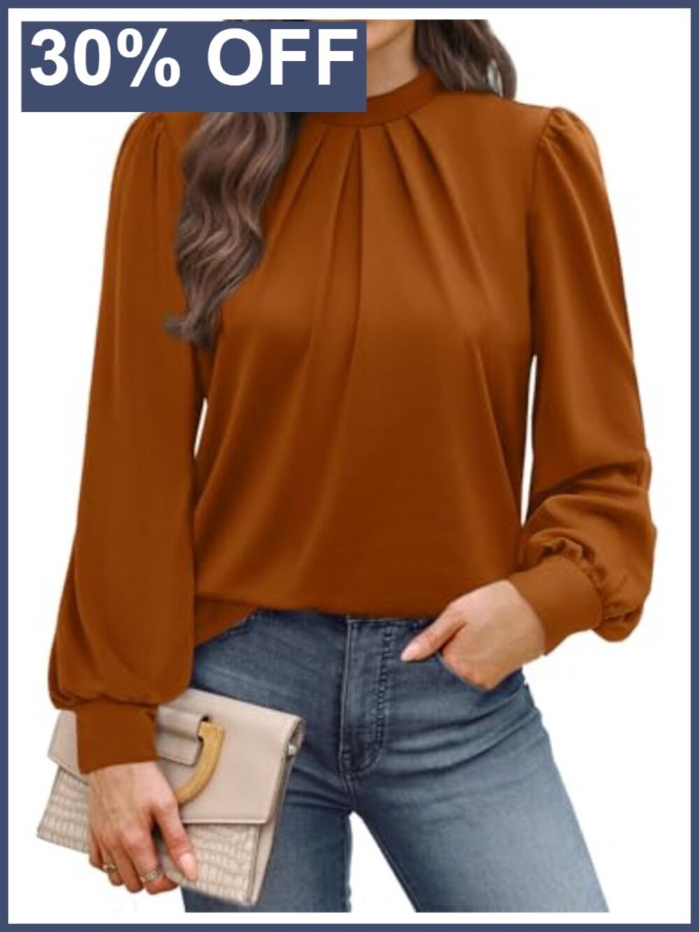 Womens Mock Neck Pleated Front Long Sleeve Blouse Business Casual Tunic Top